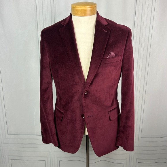 Alfani Other - Alfani Red Wine Velvet Slim Fit 2-Button Blazer, Mens 38S